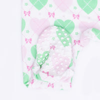 Heart Argyle - 2 Way Ruffle Sleeve Zipper Footie
