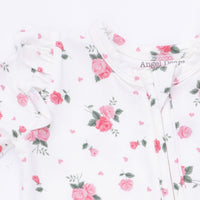 Pink Rosettes - 2 Way Ruffle Sleeve Zipper Footie
