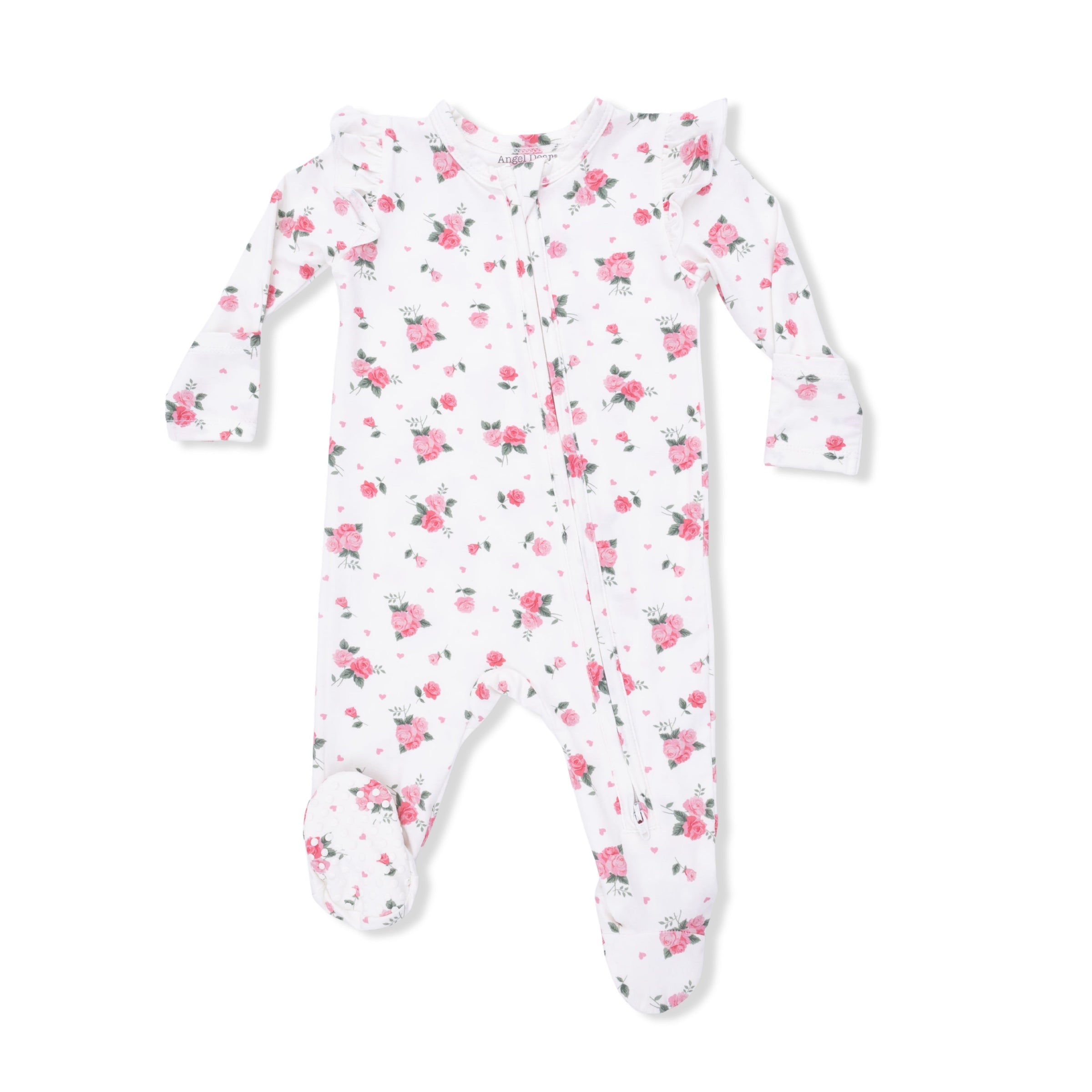 Pink Rosettes - 2 Way Ruffle Sleeve Zipper Footie