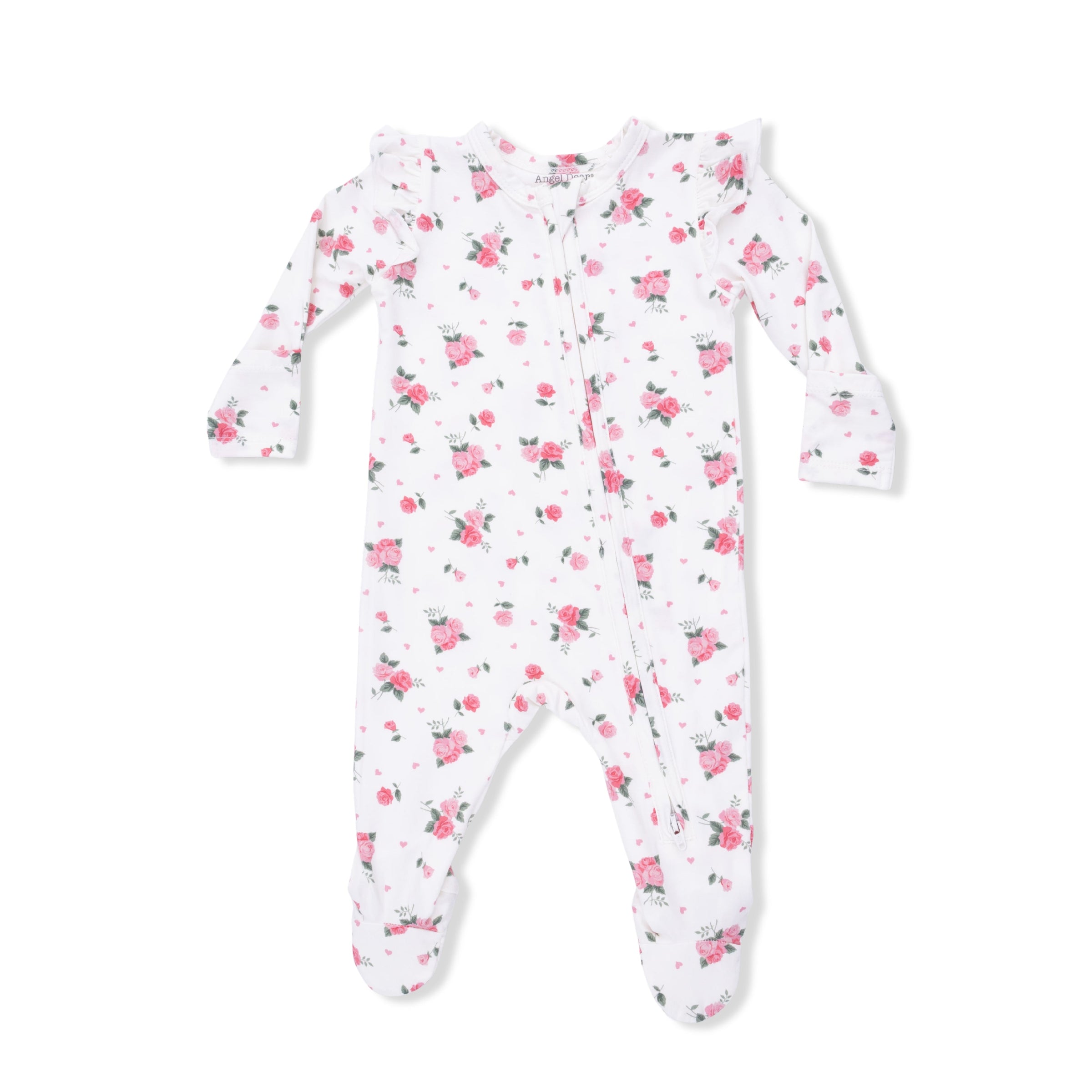 Pink Rosettes - 2 Way Ruffle Sleeve Zipper Footie