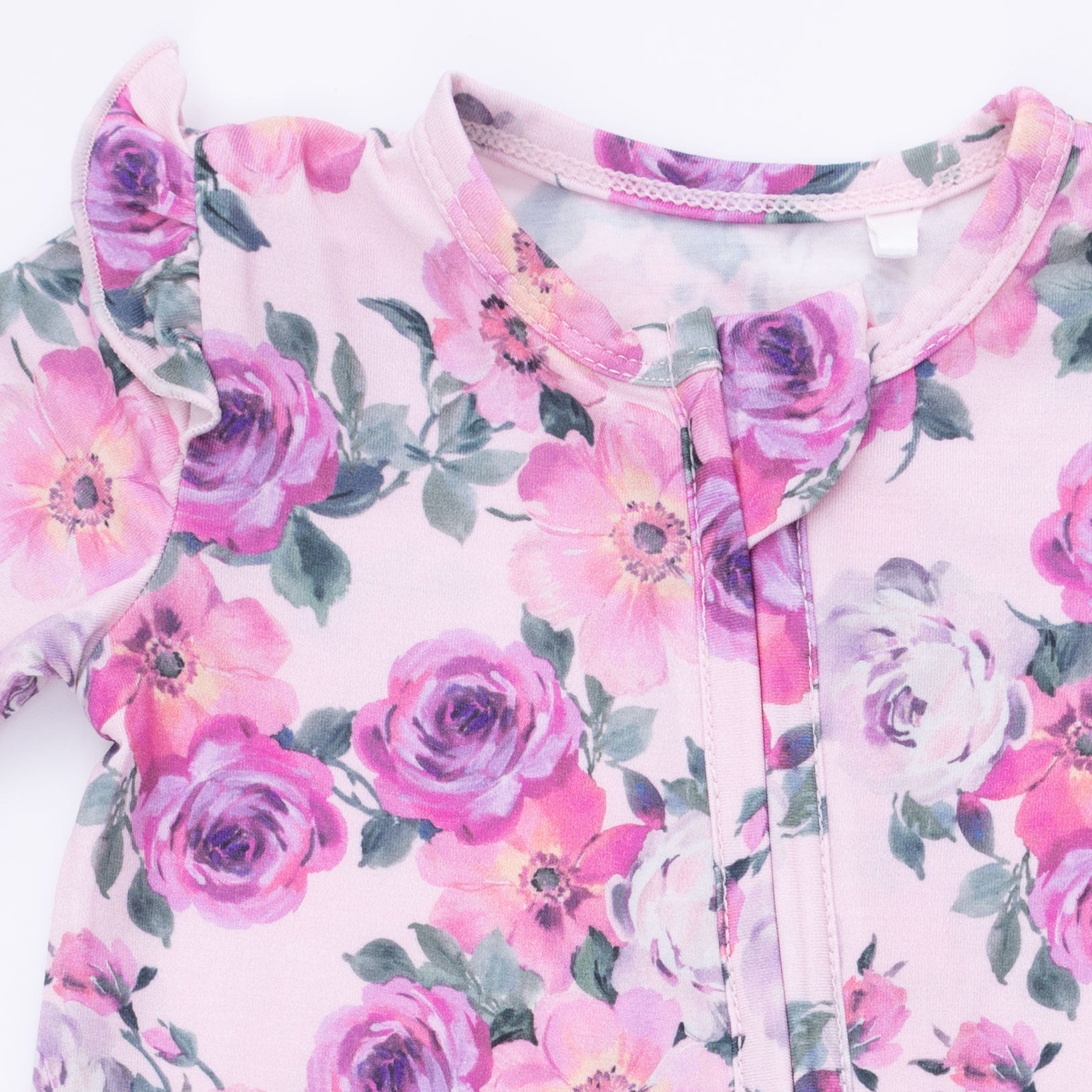 Rose Abundance - 2 Way Ruffle Sleeve Zipper Footie