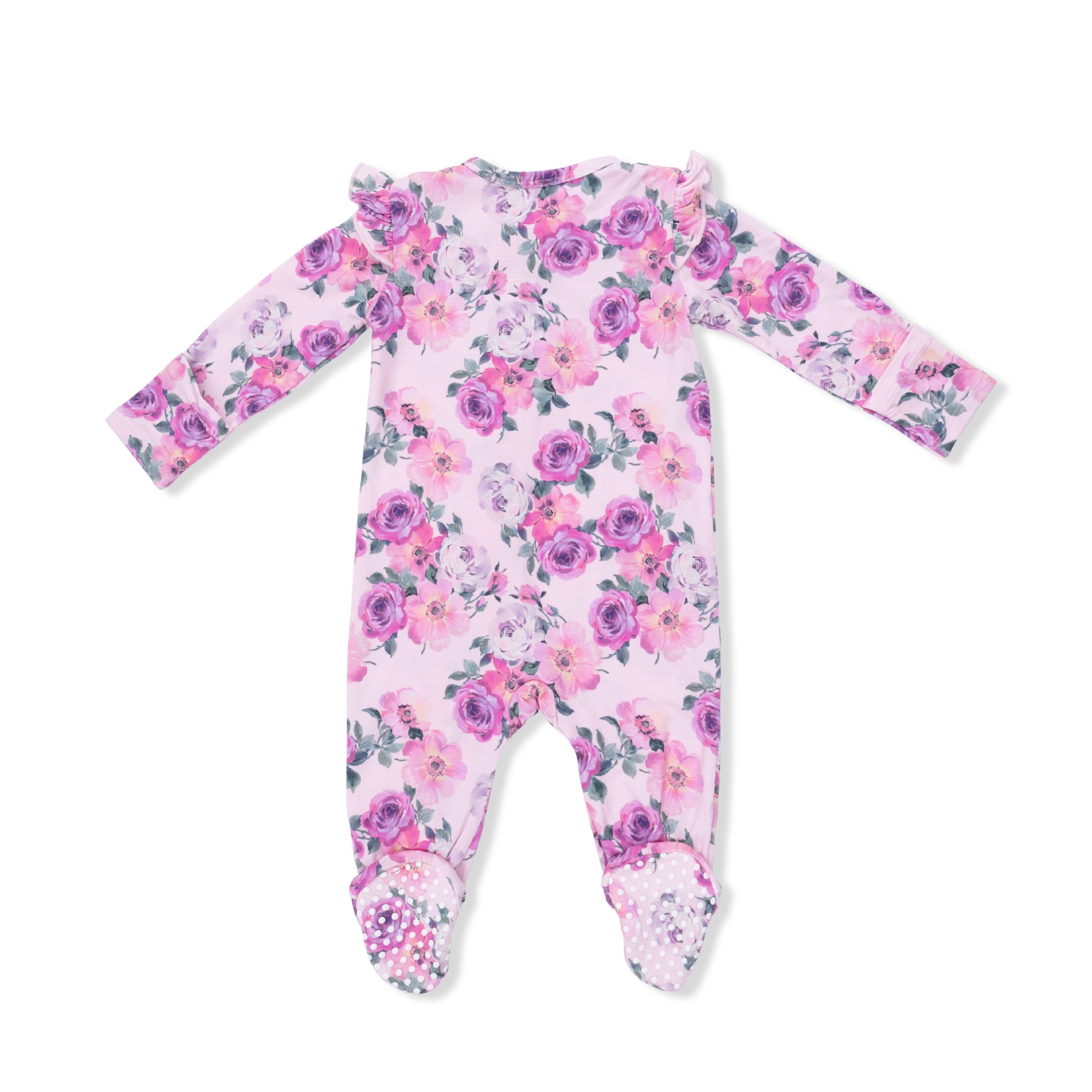 Rose Abundance - 2 Way Ruffle Sleeve Zipper Footie