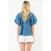 Marla- Puff Sleeve Polka Dot Mock Neck Top