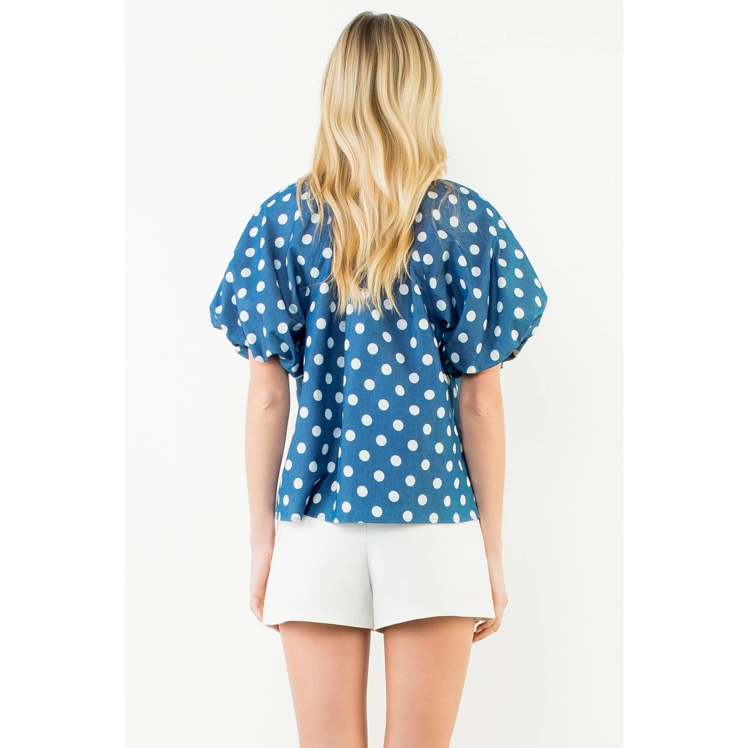Marla- Puff Sleeve Polka Dot Mock Neck Top