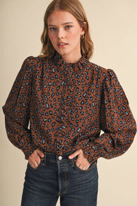 AMANDA - LEOPARD PRINT RUFFLED BUTTON DOWN TOP