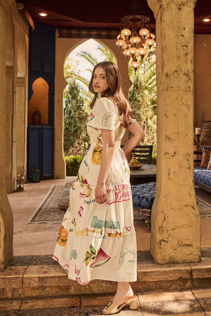 Zahra Island Palmer Poplin Tiered Maxi Dress