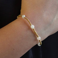 Gold Beaded Bracelets-Dot, White Jade