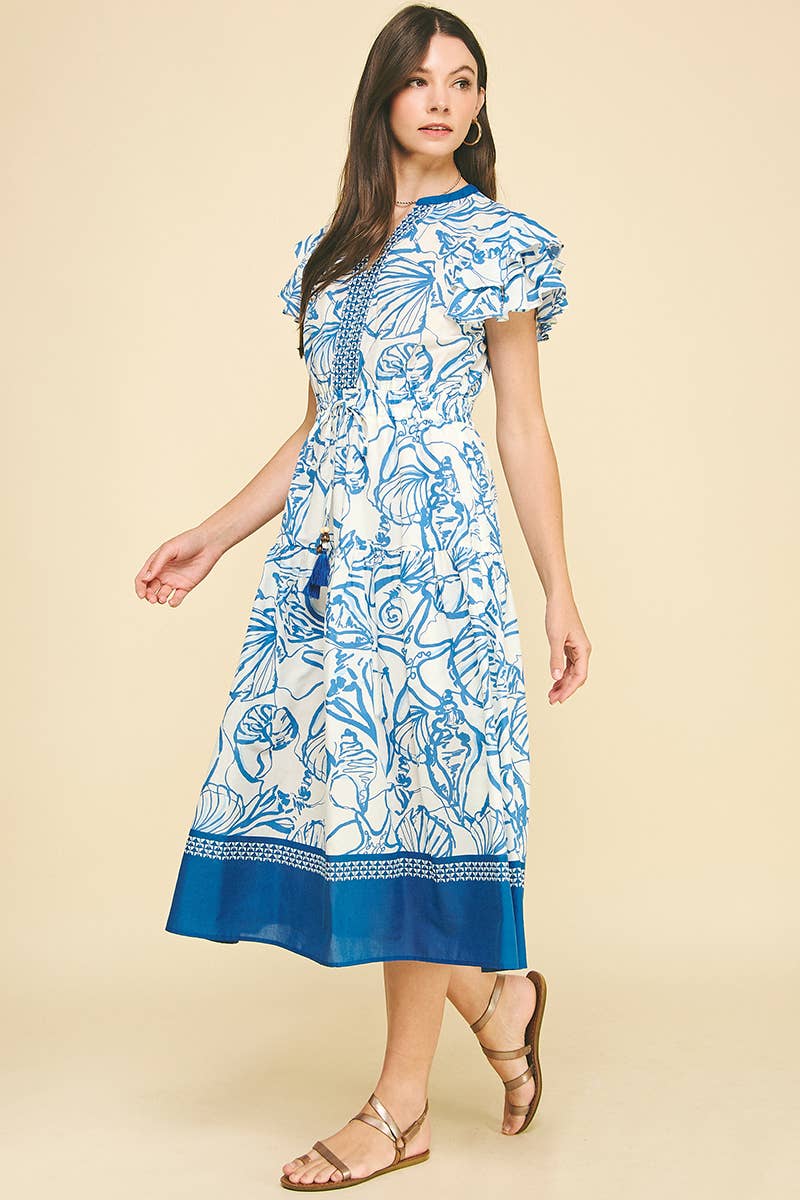 Hailey - CONTRAST SEASHELL PRINTED MIDI DRESS