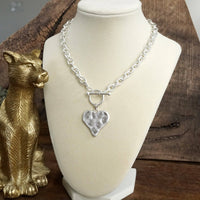 Boho Hammered Heart Front Toggle Necklace – Rustic Gold or Silver