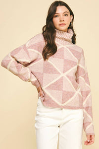 Maxine - Diamond Pattern Turtle Neck Sweater