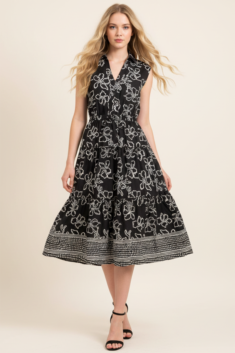 AILA- FLORAL  PRINT TIERED MIDI DRESS