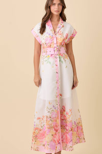 Phoebe - Floral Print Lapel Collar Button Down Maxi Dress