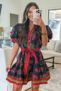 NOELLE - Black Floral Mini Dress