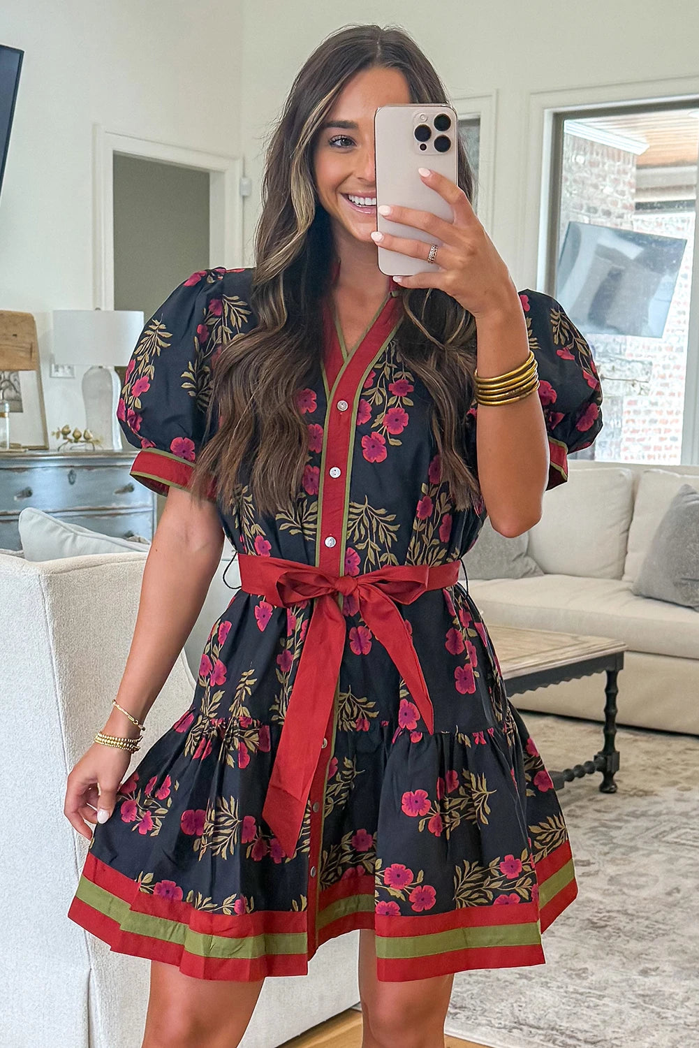 NOELLE - Black Floral Mini Dress
