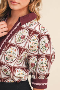 EMILY- EXCLUSIVE PRINT CONTRAST BINDING SCALLOP TRIM TOP