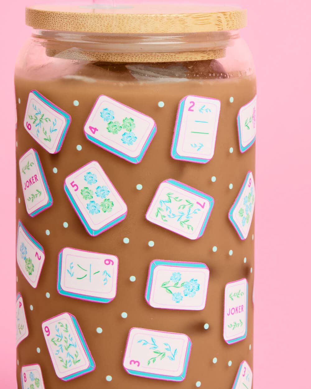 Mahjong Tumbler | glass cup, game night, tile print