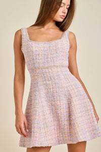 Sloane - Pastel Sequin Braid Detailed Round Neck Tweed Jacket & Mini Dress Set