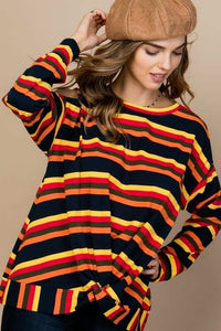 Sally - Multi Print Twist Front Cold Shoulder Knit Top