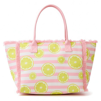 Lemon Stripe Fringe Tote Pink