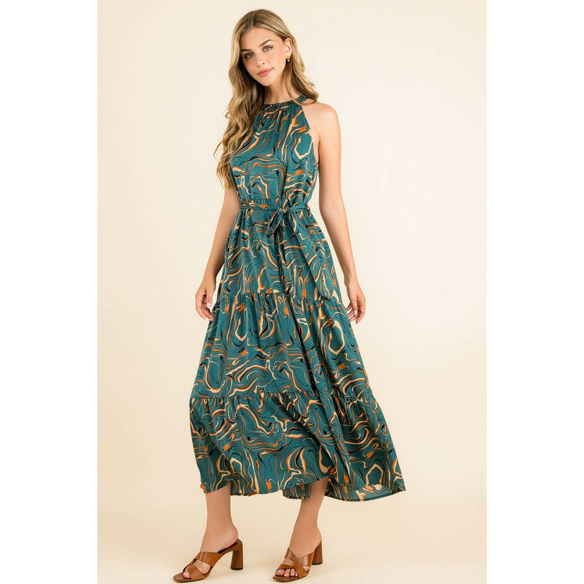 Katie - Halter Abstract Print Maxi Dress