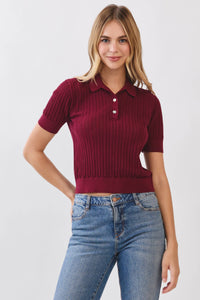 Kathleen - POINTELLE DETAILED POLO SWEATER