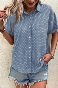 Emy - Dotted Print Cuffed Short Sleeve Shirt