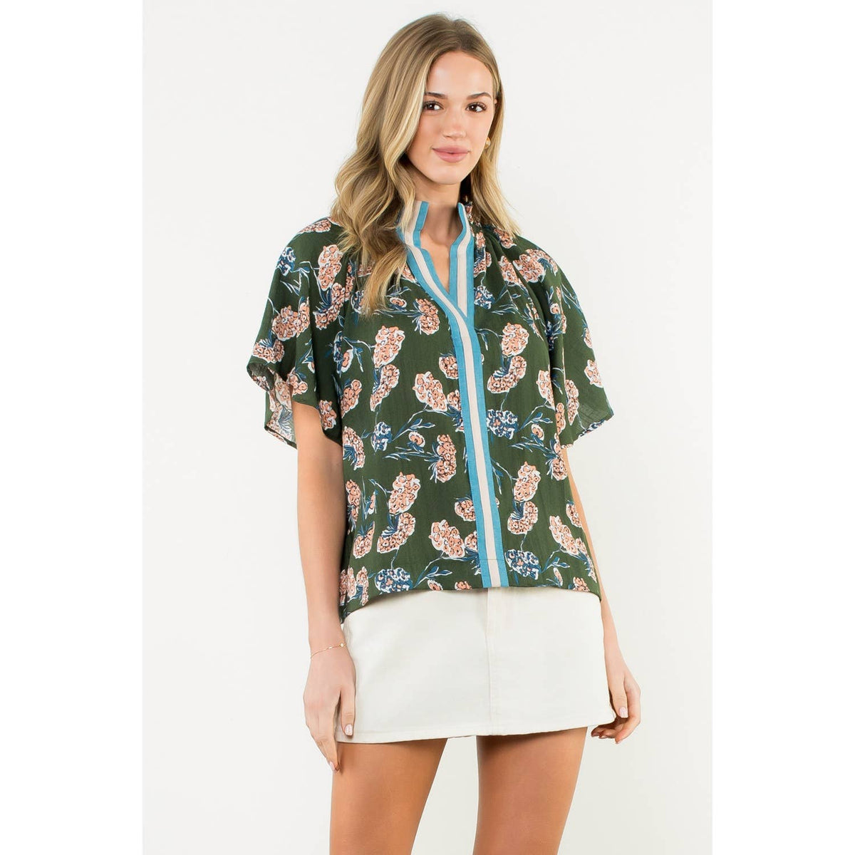 Sheila - Flower Print Short Sleeve Top