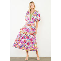 Meg - Puff Sleeve Pattern Tiered Dress