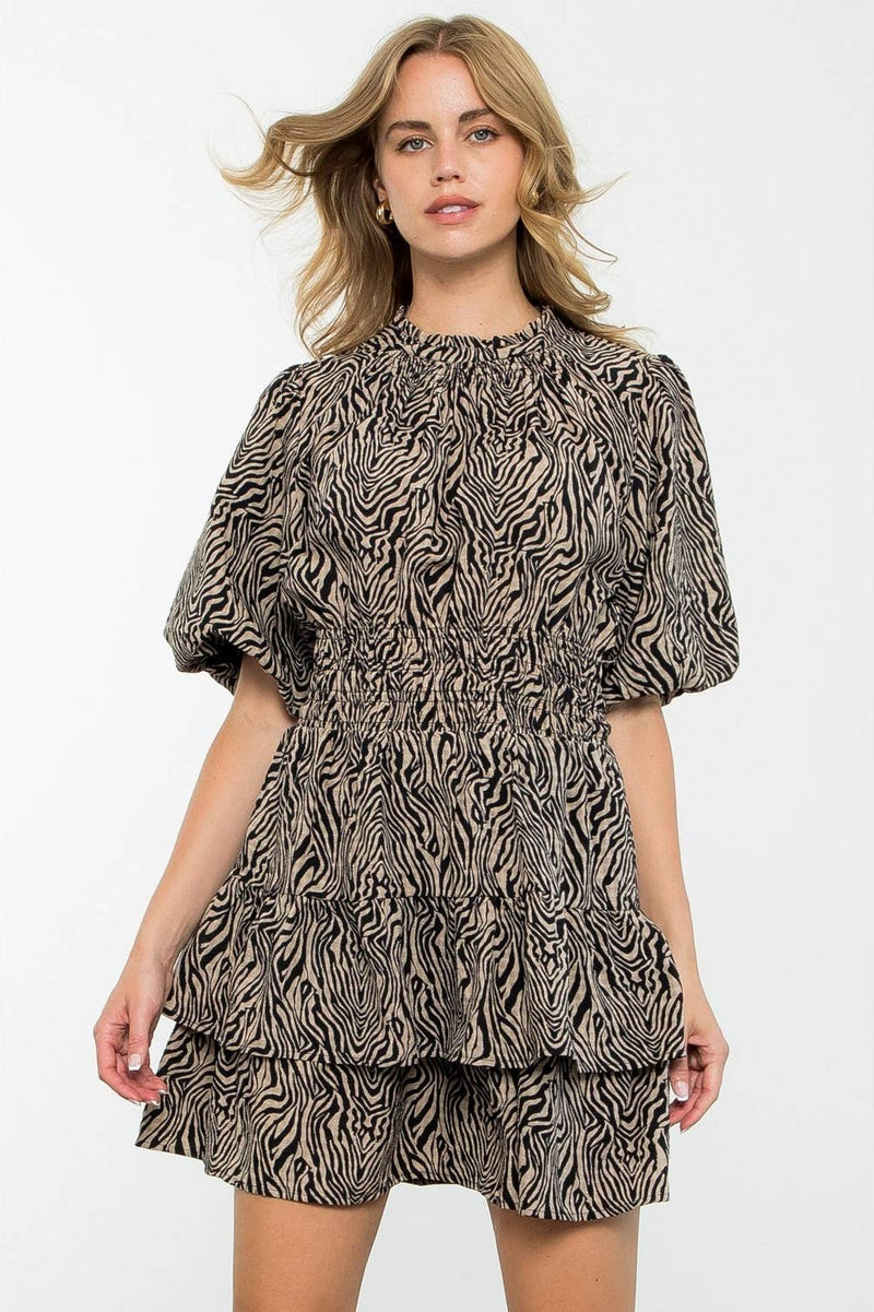 Puff Sleeve Zebra Print Dress