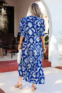 Simone - Blue Geometric Print Midi Dress