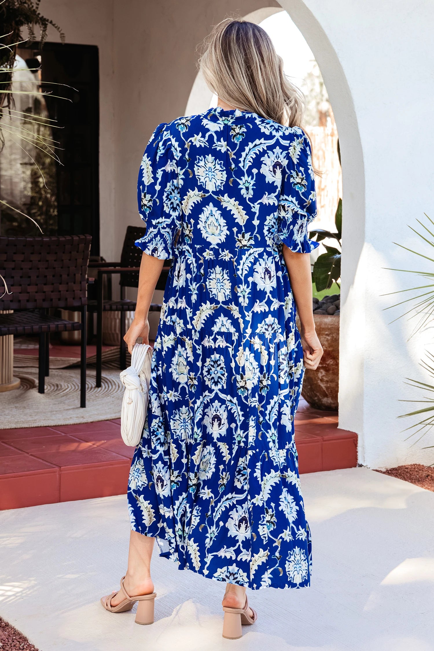 Simone - Blue Geometric Print Midi Dress