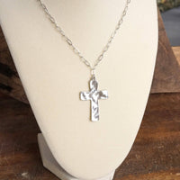 Boho Hammered Cross Necklace in Silver or Gold