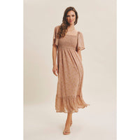 Ariana Square Neck Floral Chiffon Smocked Midi Dress
