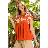 Cora-Babydoll Embroidered Top