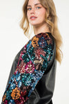 Sequin Sleeve Leather Top