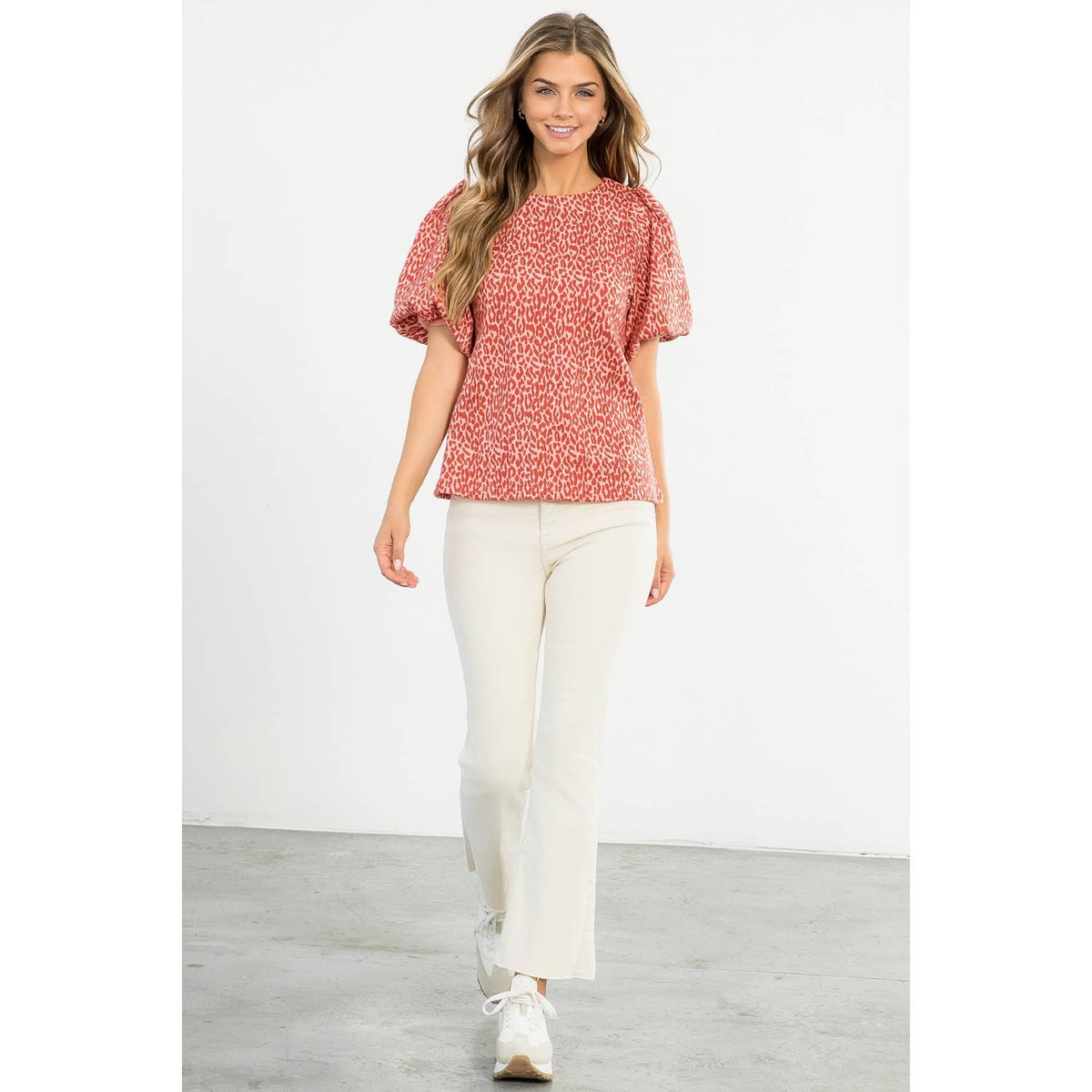 Sadie - Cheetah Print Short Puff Sleeve Top