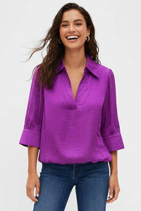 Maleigh - Viola Half Sleeve Hi-lo Bubble Hem Blouse