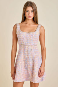 Sloane - Pastel Sequin Braid Detailed Round Neck Tweed Jacket & Mini Dress Set