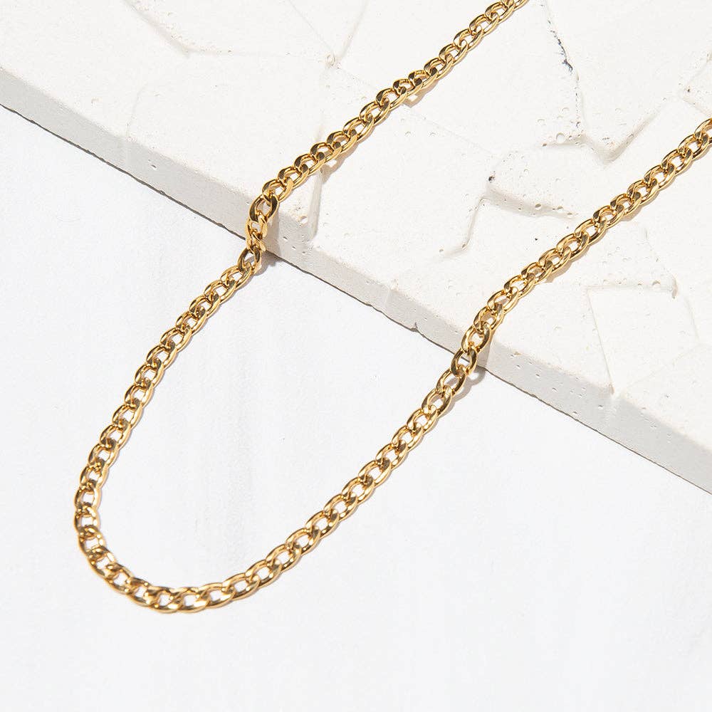 Gilded Gold Necklace-24" Curb Chain | Charm Bar Necklace