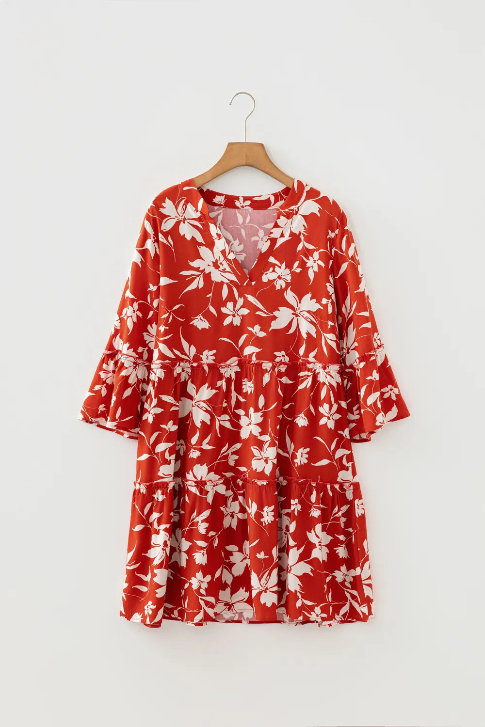 Kristen - Red Boho Floral Mini Dress