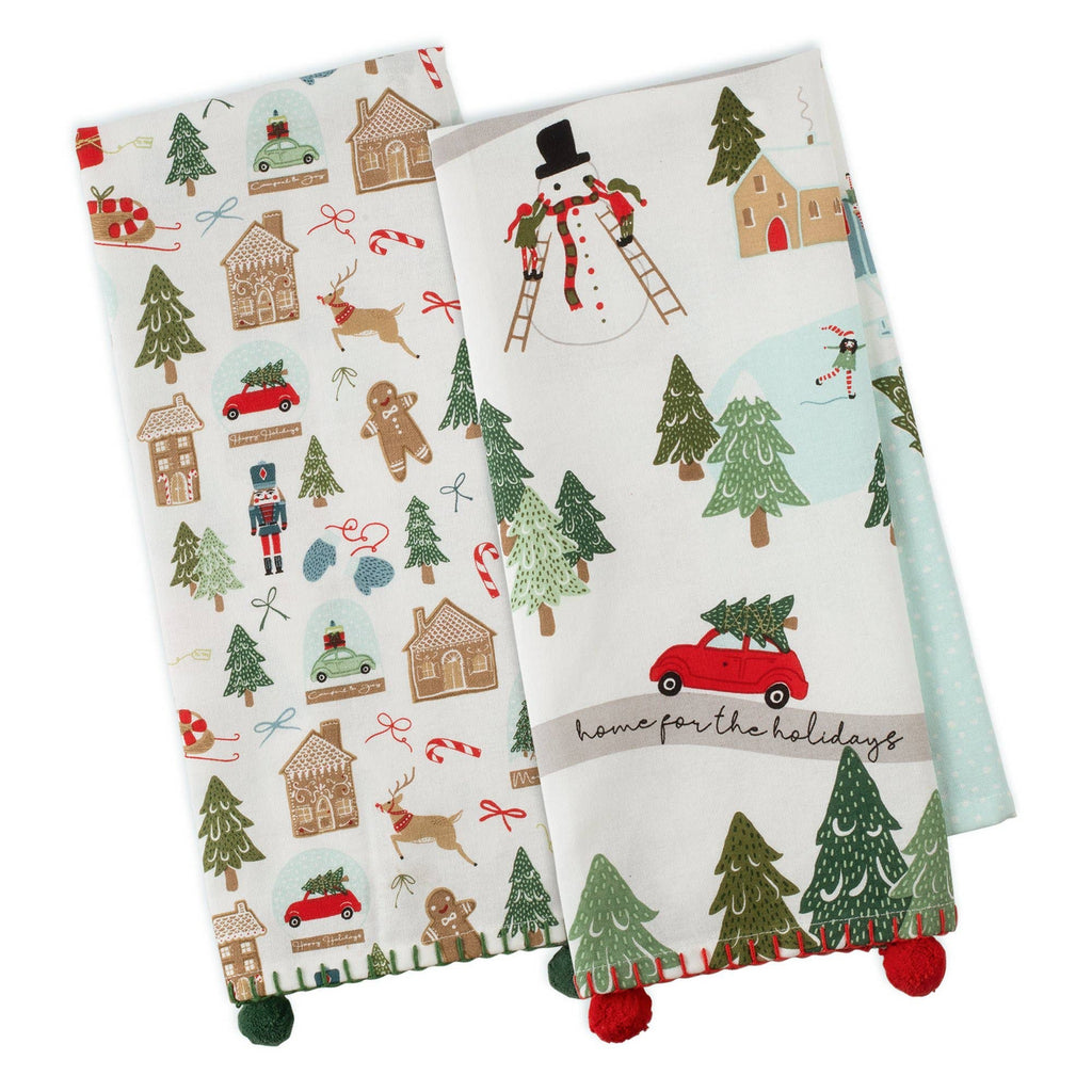 North Pole Village Embellished Tea Towels