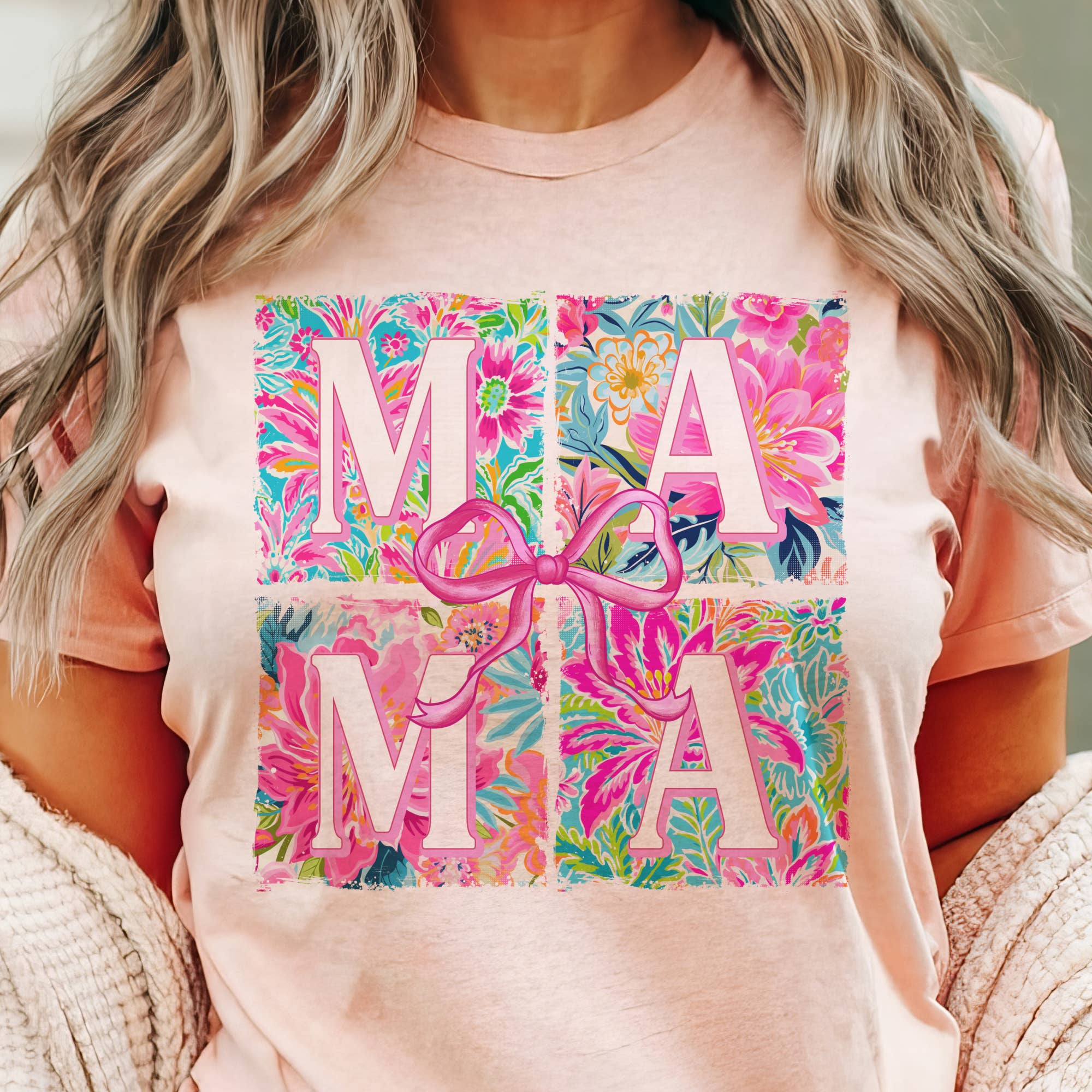 Preppy Mama Lilly Floral Bow Mothers Day Gift Graphic Tee