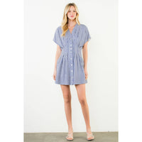 Kourtney-Short Sleeve Striped Button Down Dress