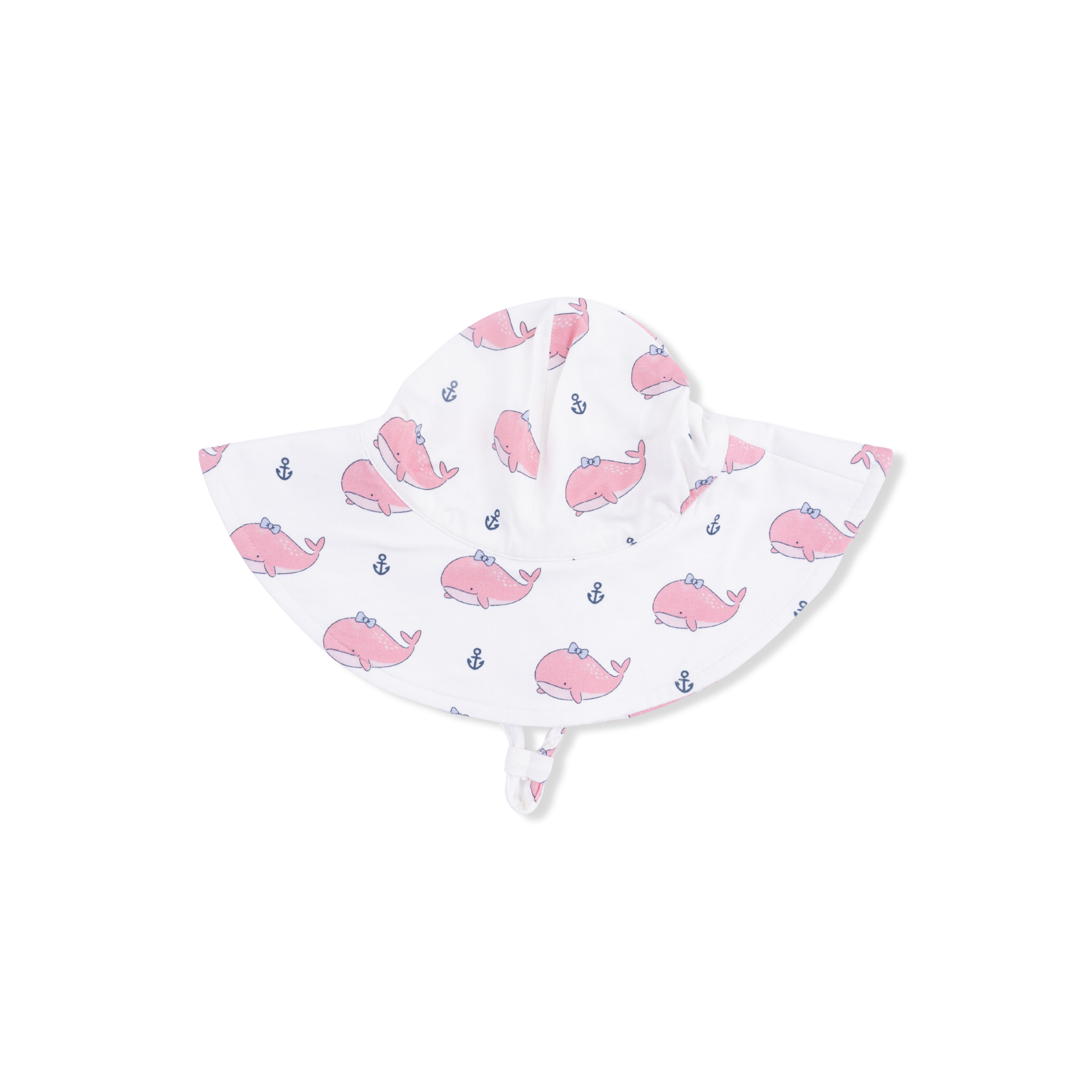 Bubbly Whale with Bow  Pink - Wide Brim Sun Hat