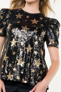 Short Sleeve Star Sequin Top