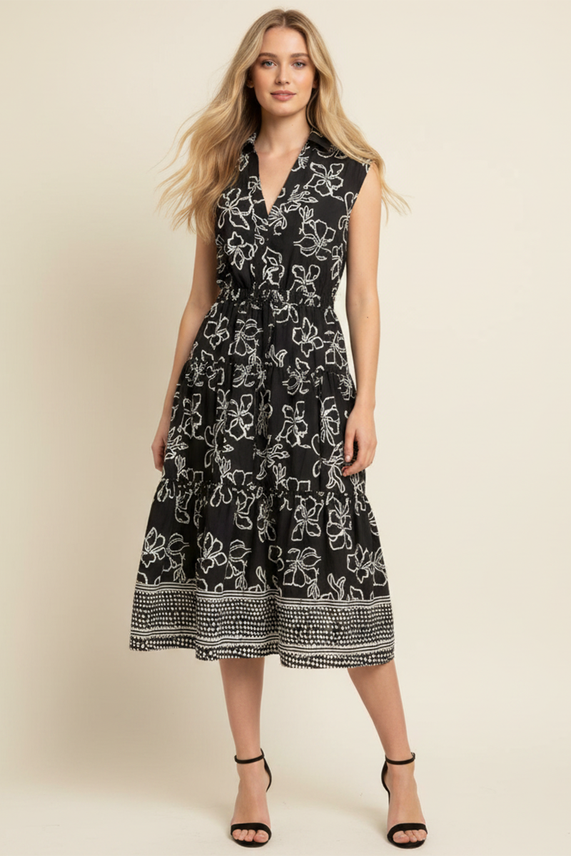 AILA- FLORAL  PRINT TIERED MIDI DRESS