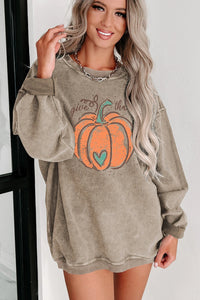 Janelle - Khaki Give Thanks Pumpkin Sweatshirt