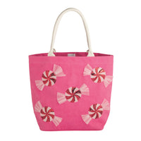 Mud Pie hot pink sequin peppermint Christmas canvas tote