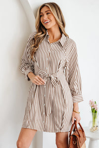 Valerie - Brown Stripe Shirt Dress