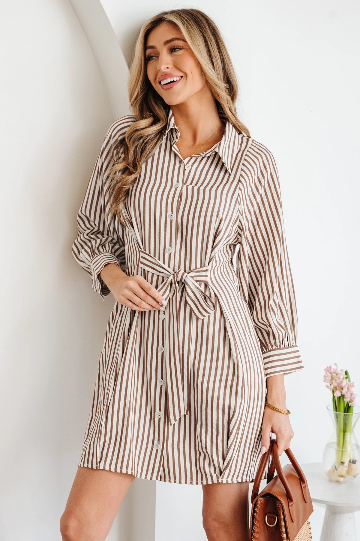 Valerie - Brown Stripe Shirt Dress